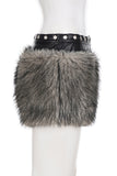 Fur-Accent Mini Skirt with Studded Waistband
