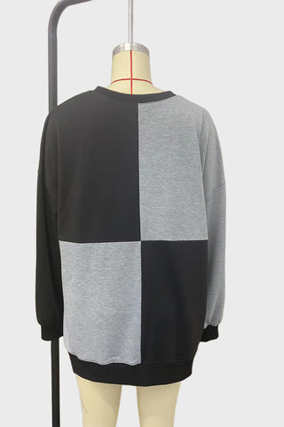 Button-Front Patchwork Sweatshirt