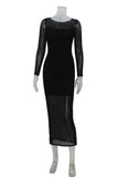 Elegant Long-Sleeve Sheer Evening Dress