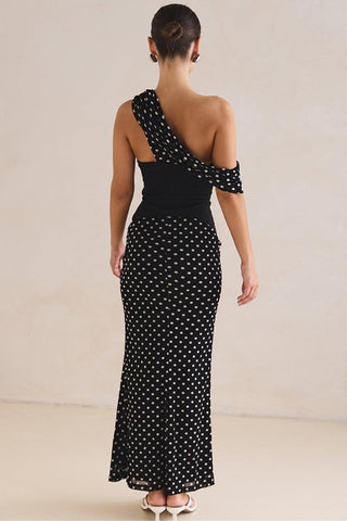 Off-Shoulder Polka Dot Evening Dress