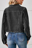 Cropped Button-Front Denim Jacket