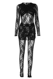 Lace Long-Sleeve Jumpsuit with Skirt