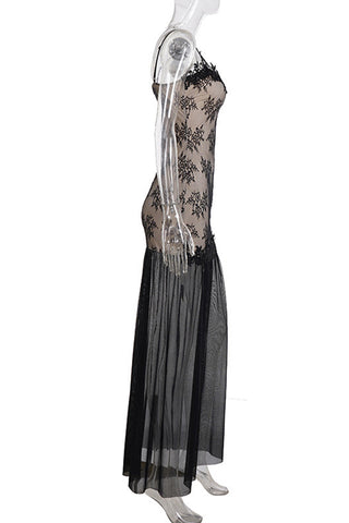 Lace Overlay Evening Dress