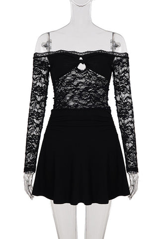 Lace Insert Off-Shoulder Casual Dress