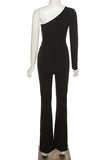 One-Shoulder Mesh Detail Jumpsuit