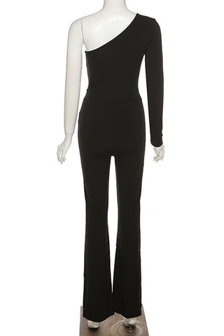 One-Shoulder Mesh Detail Jumpsuit