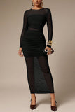 Long Sleeve Mesh Midi Dress