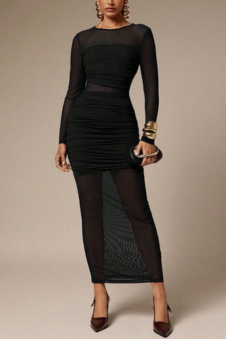 Long Sleeve Mesh Midi Dress