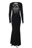 Elegant Long Sleeve Open Back Evening Dress