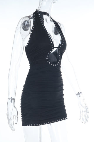 Studded Halter Mini Dress