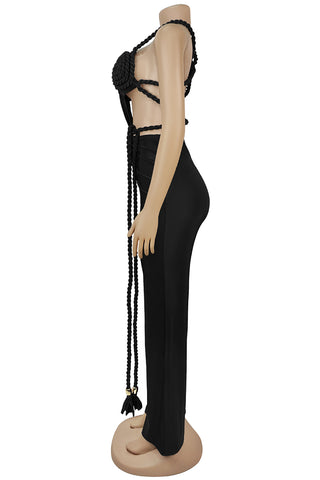 Elegant Tie-Front Jumpsuit with Rosette Accents