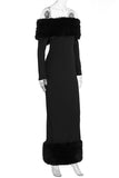 Off-Shoulder Fur Trim Evening Dress