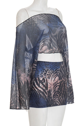 Off-Shoulder Printed Top & Mini Skirt Set