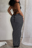Halter Neck Striped Maxi Dress