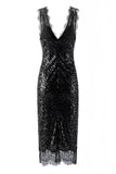 Sequin Lace Trim Evening Dress