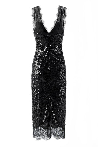 Sequin Lace Trim Evening Dress