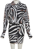 Button-Front Zebra Print Casual Dress