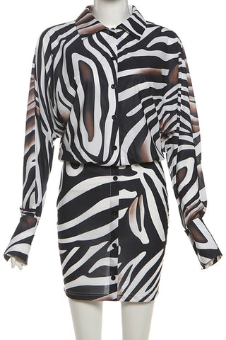 Button-Front Zebra Print Casual Dress