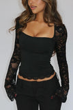 Lace Sleeve Fitted Blouse