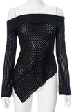 Off-Shoulder Asymmetrical Ribbed T-Shirt