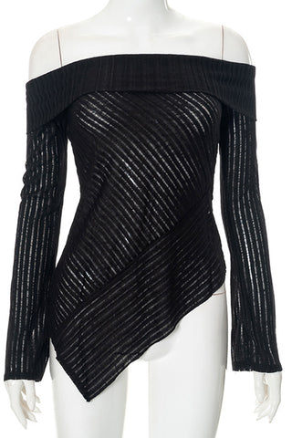 Off-Shoulder Asymmetrical Ribbed T-Shirt