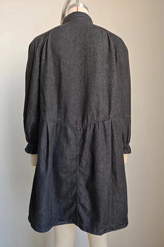 Cuffed Sleeve Denim Shirt Dress