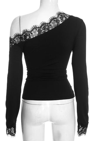 Elegant Lace Trim One-Shoulder Top