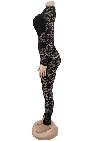 Lace Overlay Jumpsuit with Cutout Detail