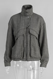 Stand-Up Collar Herringbone Jacket