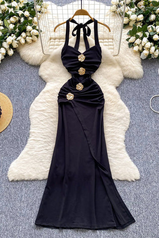 Ruched Halter Maxi Dress