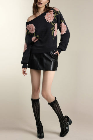 Off-Shoulder Floral Sweater