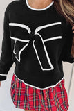 Contrast Trim Bow Holiday Sweater