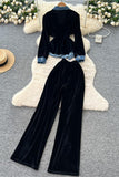 Stylish Denim and Velvet Pants Set