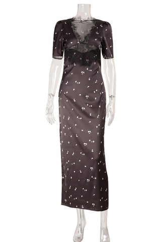 Lace-Trim Polka Dot Midi Dress