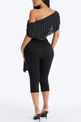 Off-Shoulder Polka Dot Pants Set
