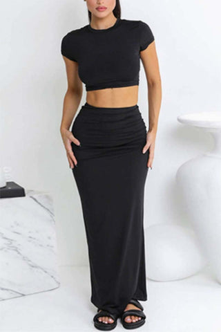 Ruched Two-Piece Skirt Set