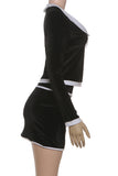 Chic Contrast Collar Skirt Set
