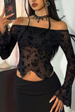 Off-Shoulder Floral Mesh Top