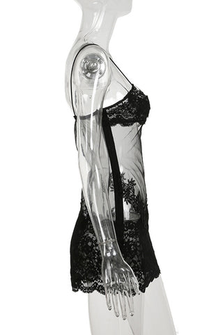 Lace Overlay Sheer Casual Dress