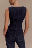 Denim-Inspired Buttoned Set