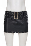 Belted Mini Skirt with Metal Accents