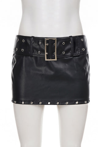 Belted Mini Skirt with Metal Accents