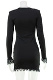 V-Neck Lace Trim Mini Dress
