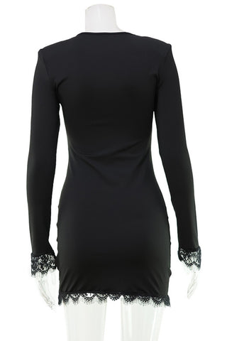 V-Neck Lace Trim Mini Dress