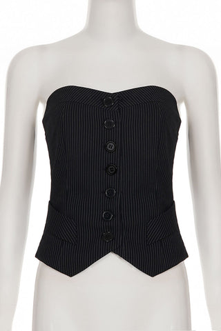 Button-Front Strapless Tank Top