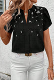 Patterned Pleated Short Sleeve Top