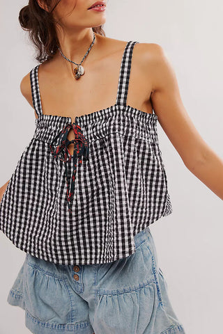 Gingham Tie-Front Tank