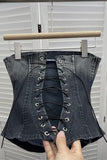 Strapless Denim Patterned Top
