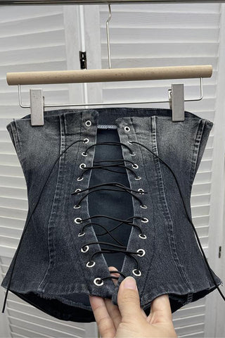 Strapless Denim Patterned Top