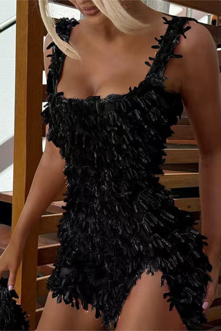 Textured Embellished Mini Dress